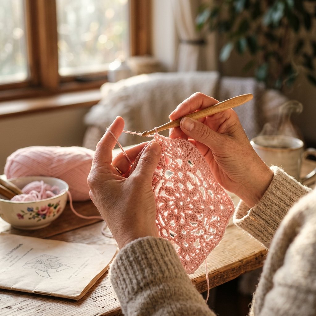 Hands crocheting with love